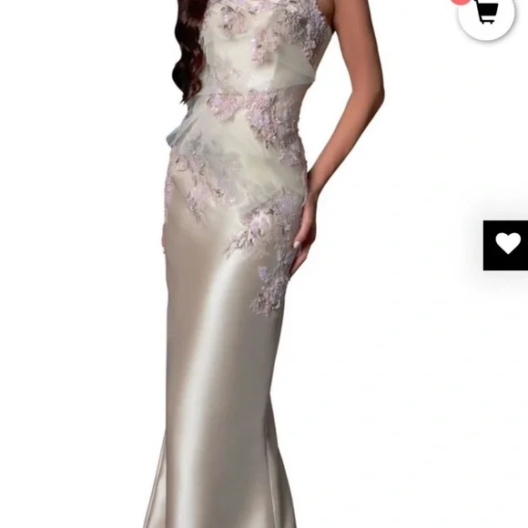 Terani Couture Cream and Pink One Shoulder Dress - Picture 3 of 5